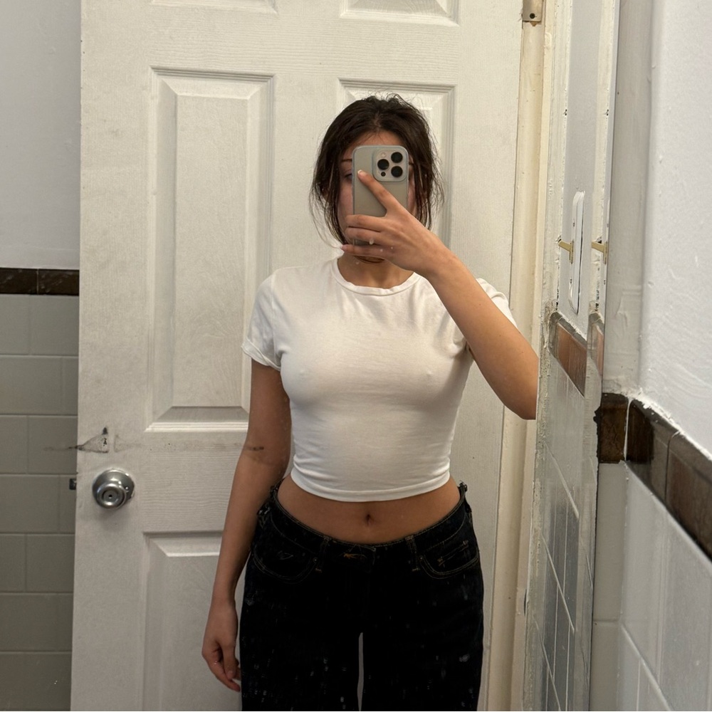 Mavi White Cropped Crew Tee